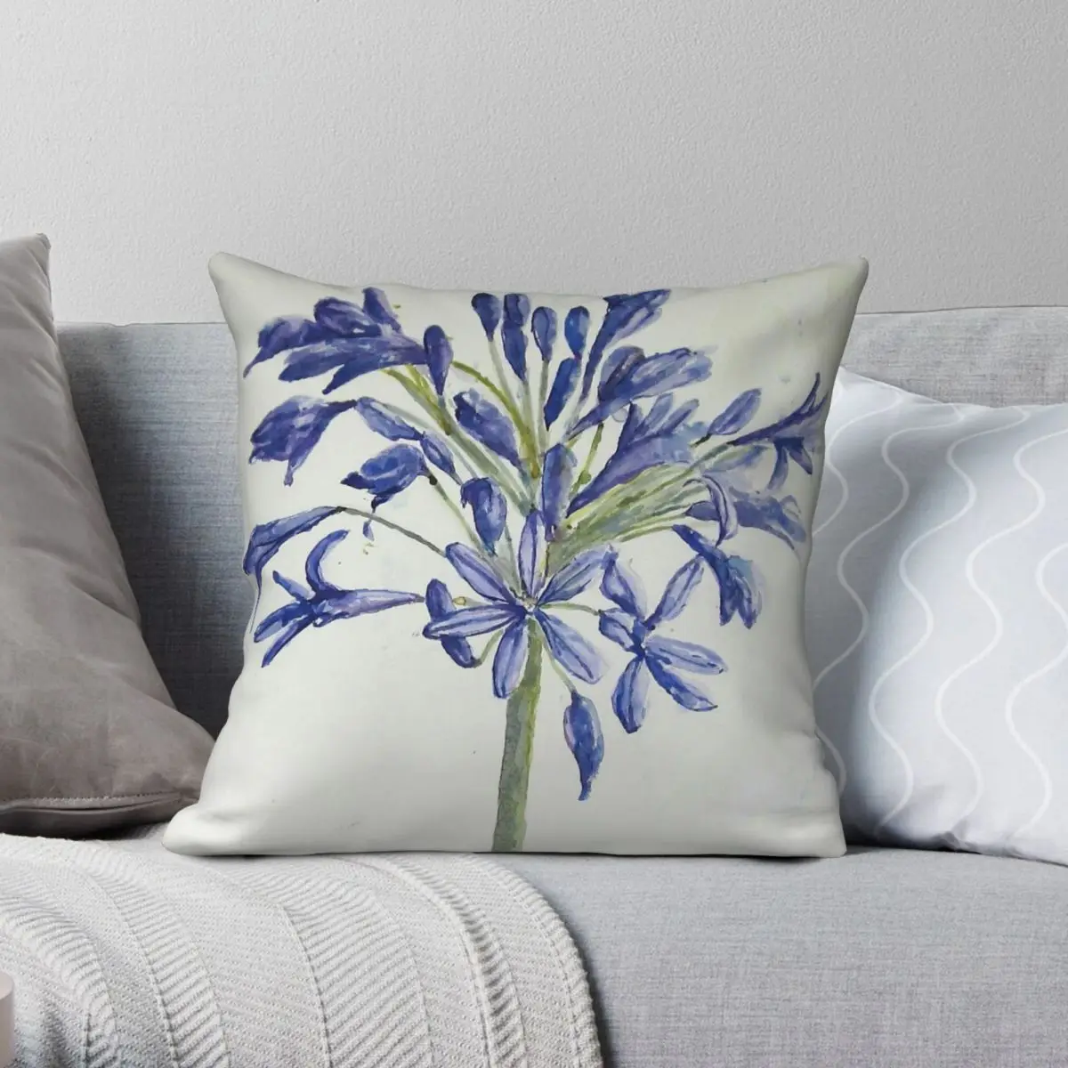 Single Agapanthus Square Pillowcase Polyester Linen Velvet Printed Zip Decor Throw Pillow Case Sofa Seater Cushion Cover