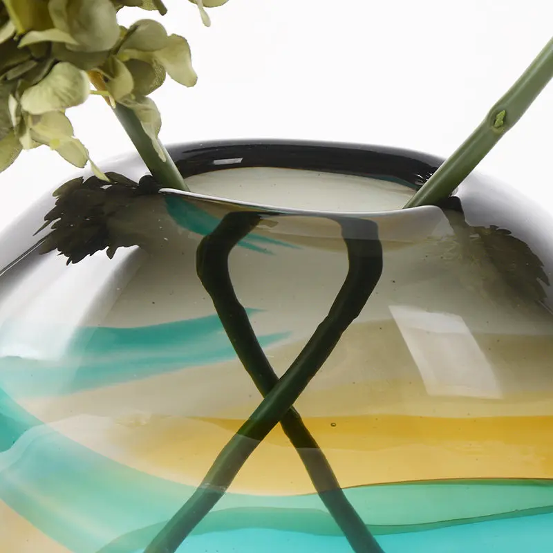 Amber colorful glass vase Light luxury high-end glass art table large-diameter flower ornaments
