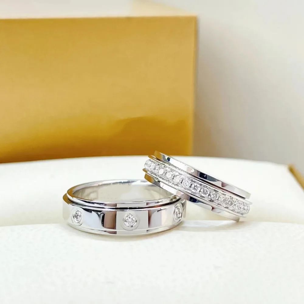 

European Fashion Jewelry Silver 925 Charming Couple Ring Set with Diamond Simple Rotating Ring Festival Party Wedding Selection