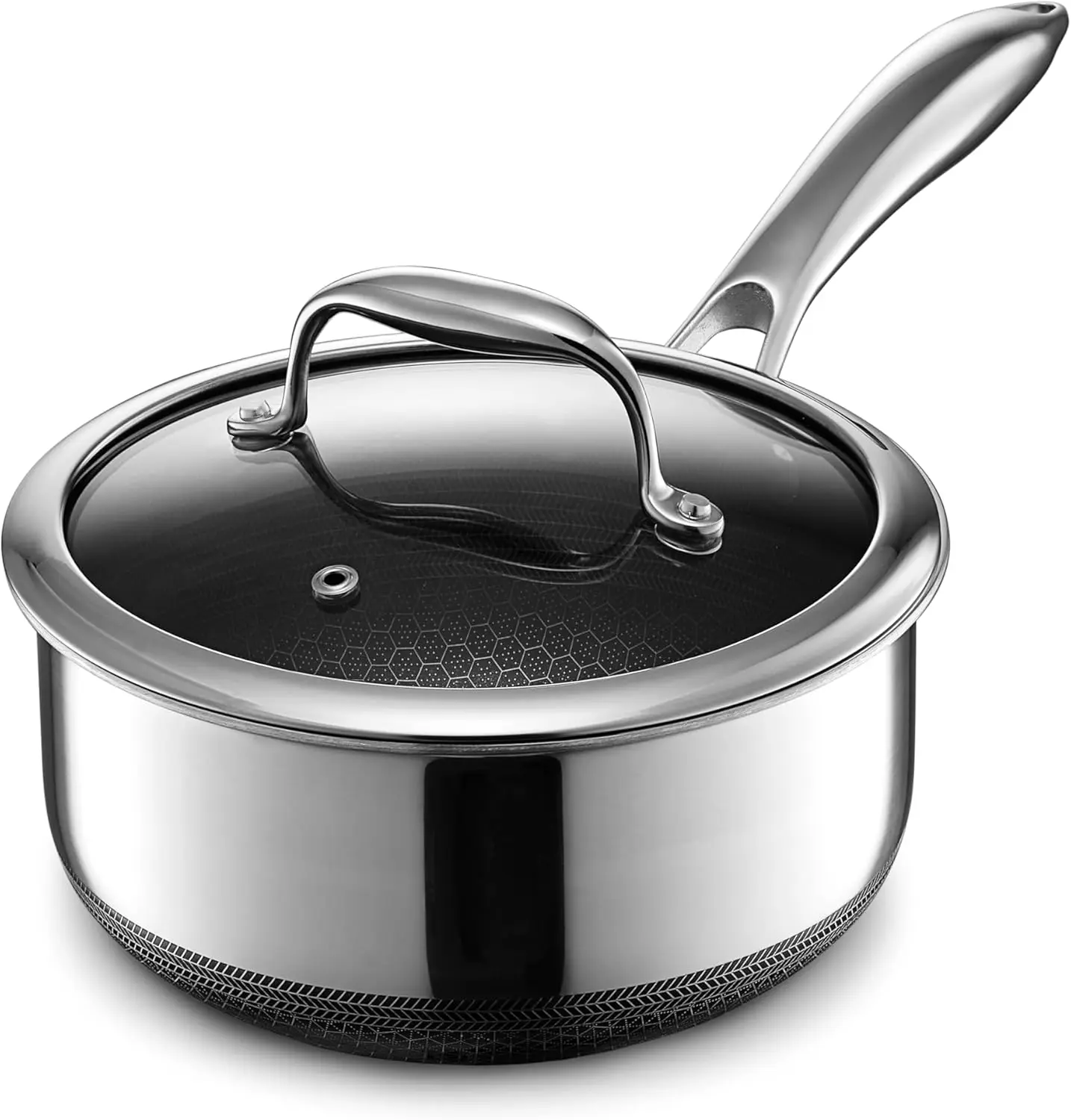 

2-Quart Hybrid Nonstick Saucepan with Glass Lid, Induction Ready, Oven-Safe to 900°F, Dishwasher-Friendly for Easy Cleaning