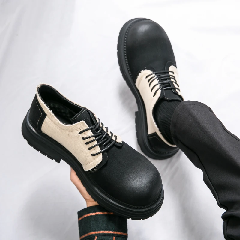 

Men Thick Soled Derby Shoes PU Splicing Comfortable Classic Casual Workwear Men Shoes Size 38-45