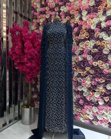 Salviagröna pärlpärlor med hög halsringning, muslimsk aftonklänning, lång kappa, arabisk formell, bröllopsklänning för kvinnor, anpassningsbar, Abiye 8 best sales Muslimsk förlovningsklänning - №7