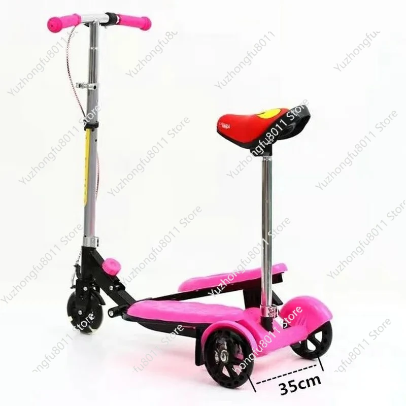 

New Arrival Portable Kids Pedal Scooter with Seat Can Sit & Ride, Foldable 3-Wheeled Stepper Scooter for 4-12 Years Old Kids
