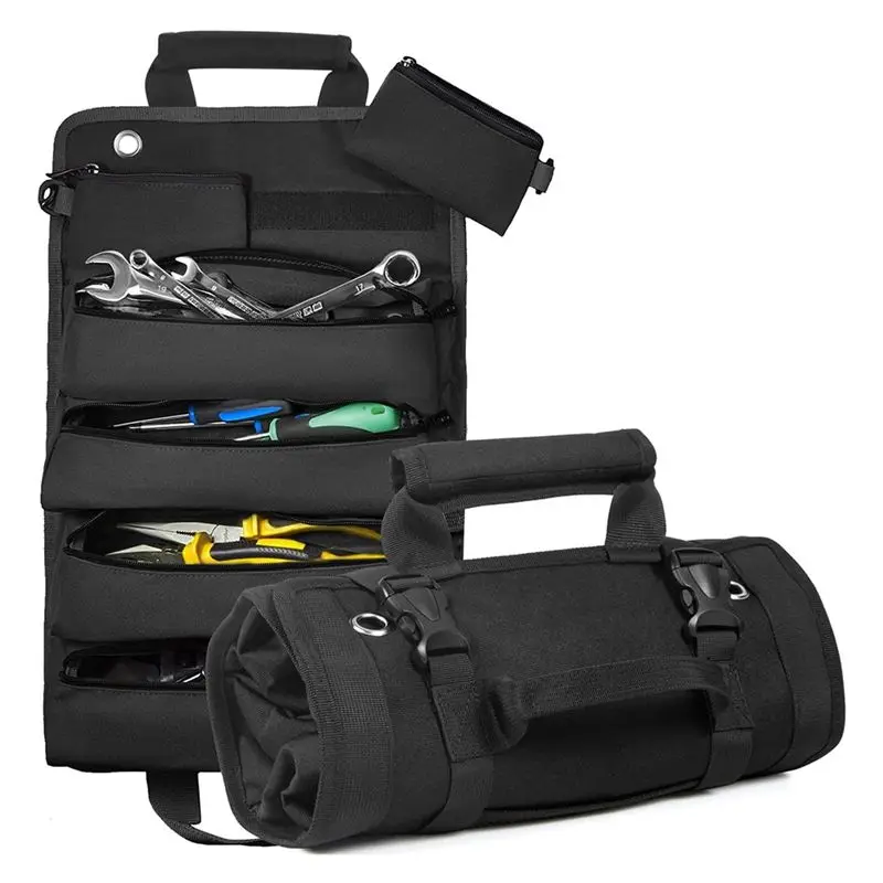 A58Z Tool Roll Up Bag, Roll Tool Organizer with 3 Detachable Pouches, Tool Roll Pouch for /Electrician/Motorcycle