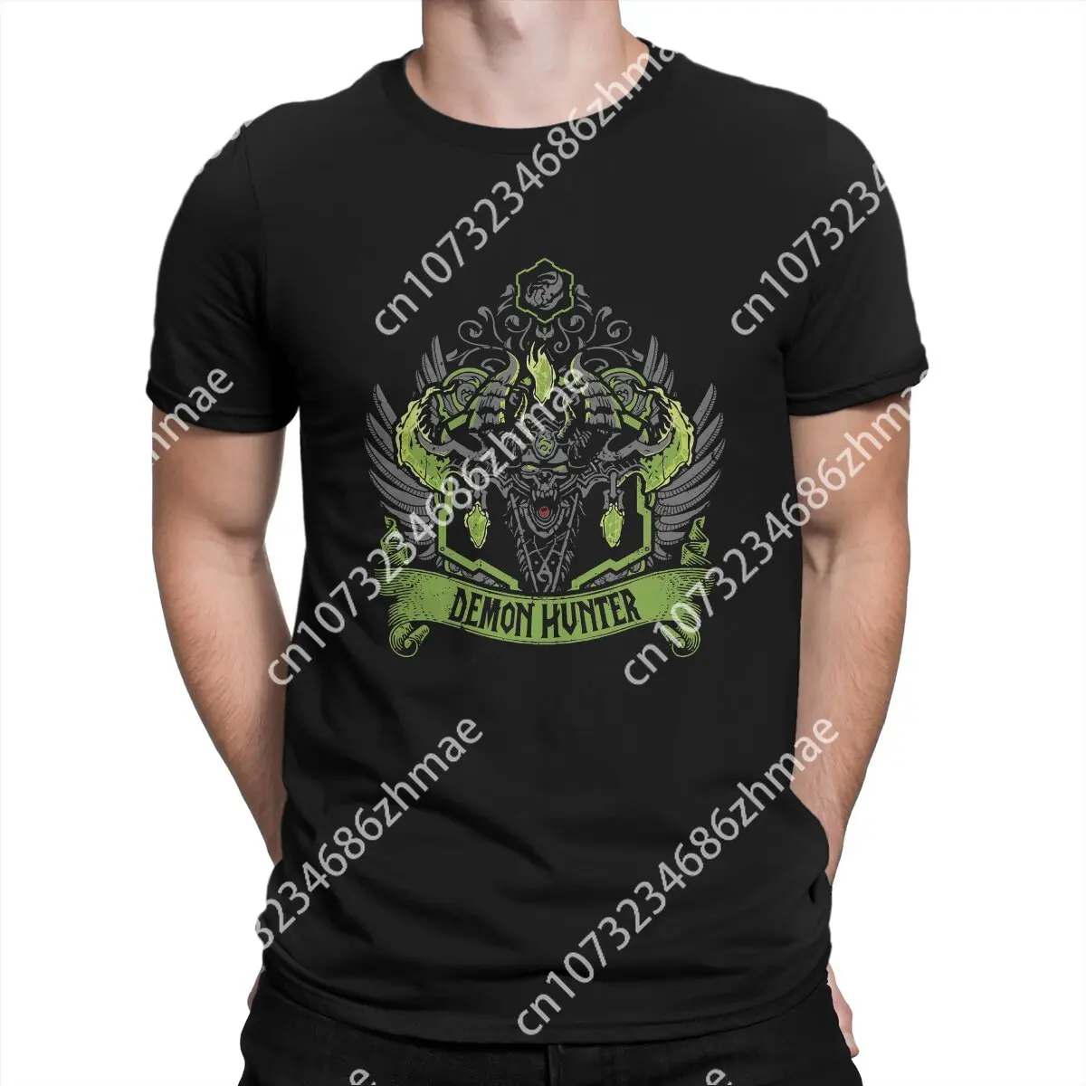 Fun DEMON HUNTER T-Shirt for Men Crewneck T Shirt World Of Warcraft WOW Game Short Sleeve Tees Party Clothing