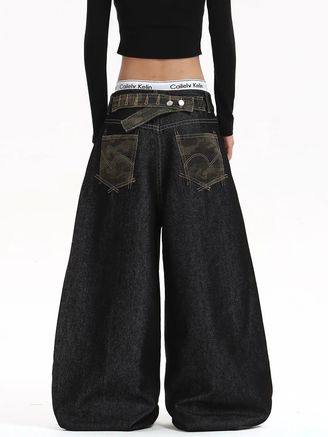 Women Black Goth Y2k Jeans Harajuku Vintage Baggy Denim Trousers Japanese 2000s Style Grunge Emo Bent Knife Jeans Pants Clothes