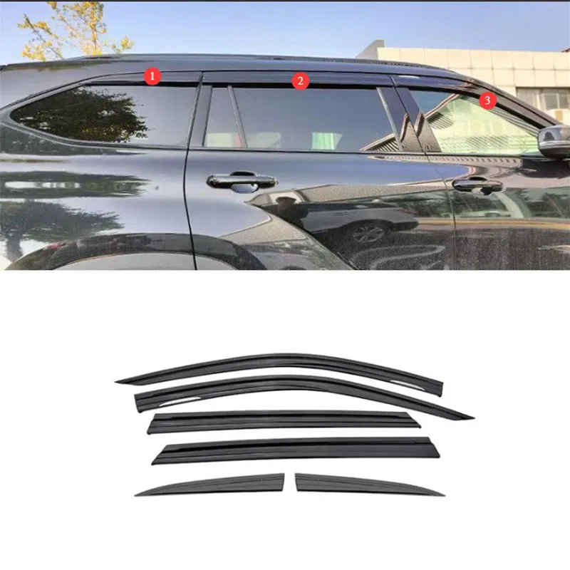 

car accessories For Toyota Highlander 2020 2021 2022 2023 2024 2025 ABS black Window Visor Vent Shades Sun Rain Guard 6PCS