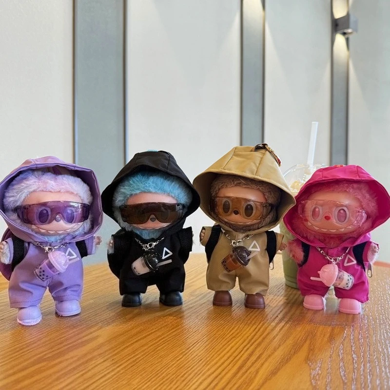 

For 15/17cm Labubu Doll Outdoor clothes windproof jacket goggles set Labubu Clothing designer Backpack shoes DIY Accessories
