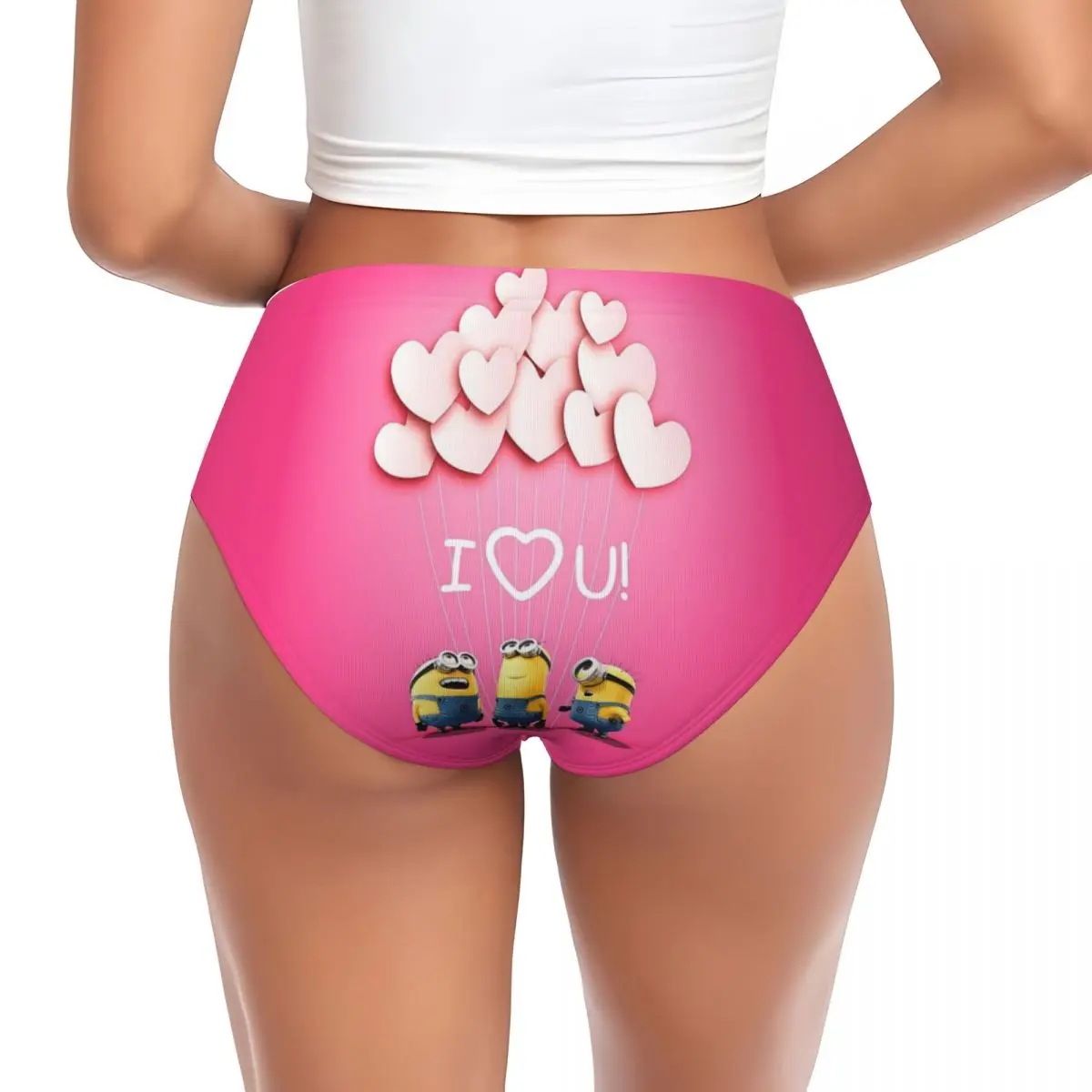 Custom Minions I Love U Brief Panties for Women Breathable Stretch Anime Underwear