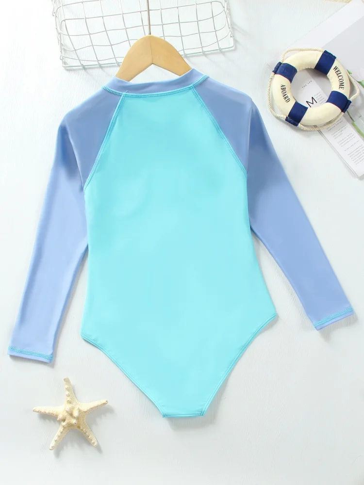 One Piece Kids Girls Swimsuit 2026 New Solid Long Sleeves Bodysuit Children Swimwear Summer Monokini Beach Bathing Suit Swimming
