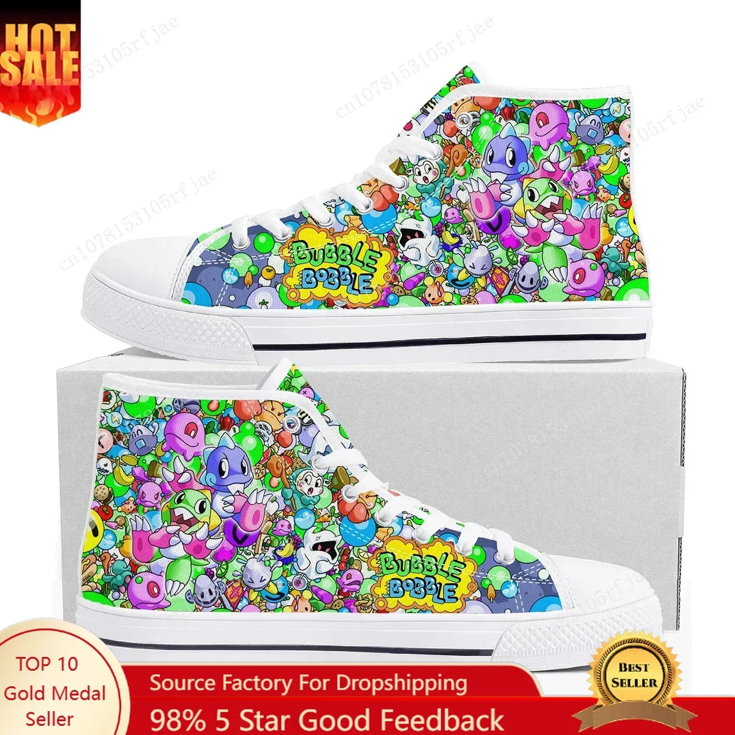 Bubble Bobble Zapatillas altas para hombre y mujer, zapatos de lona de alta calidad, suela suave, zapatos informales para parejas con absorción de impactos