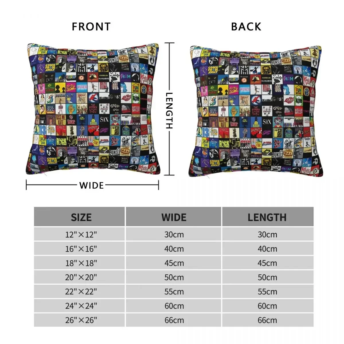 Broadway Musical Theatre Logos - Hand Drawn Square Pillowcase Pillow Cover Cushion Decor Comfort Throw Pillow for Home Car