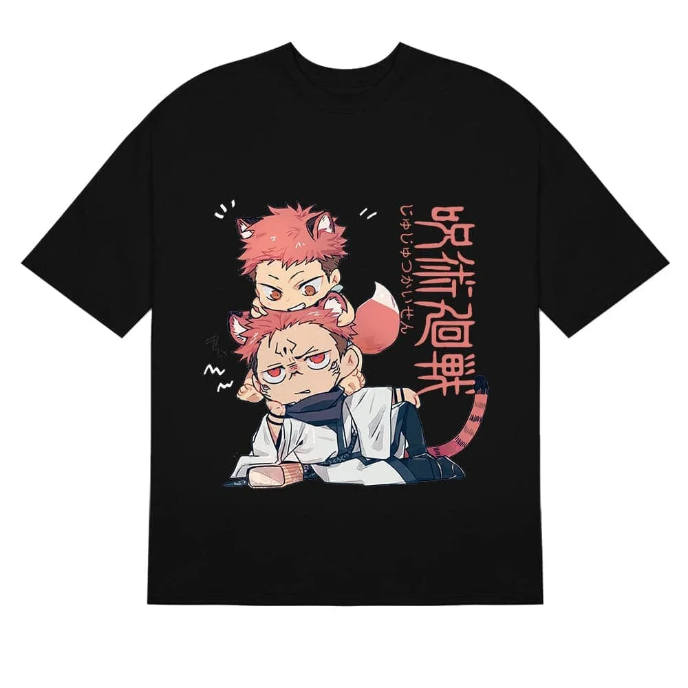 Jujutsu Kaisen Yuji Itadori and Sukuna Chibi T-Shirt - High-Quality Anime Tee