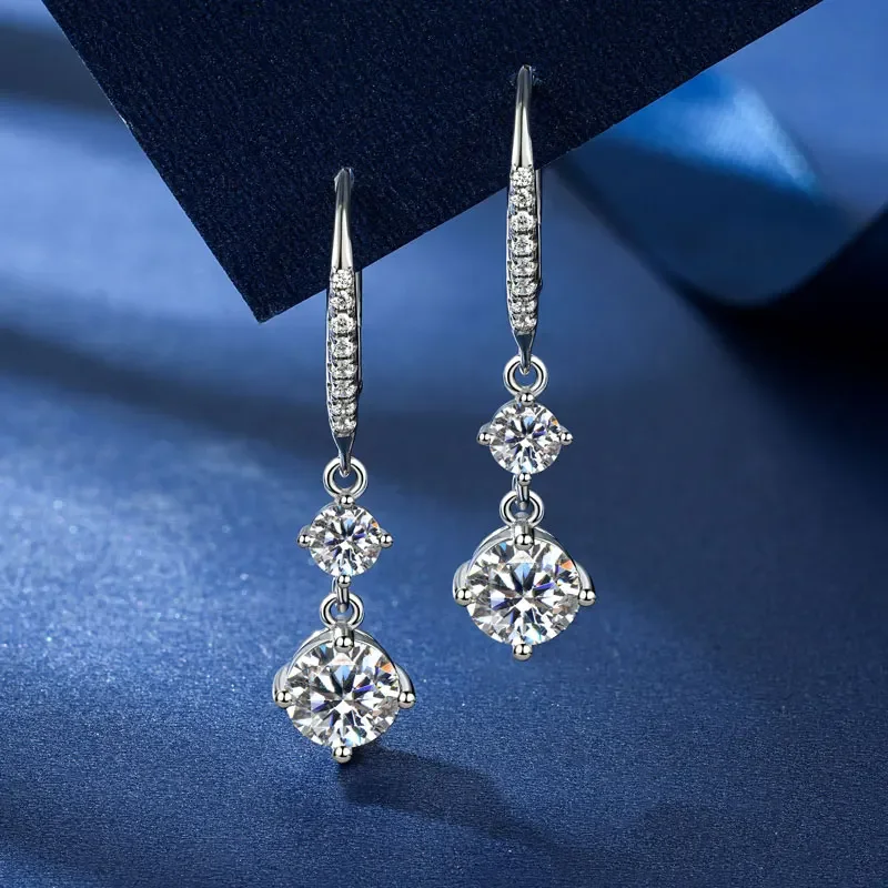 

6.5mm 1.0Carat D Color Moissanite Diamond Drop Hoop Earrings 925 Sterling Silver Engagement Wedding Jewelry Gift for Women