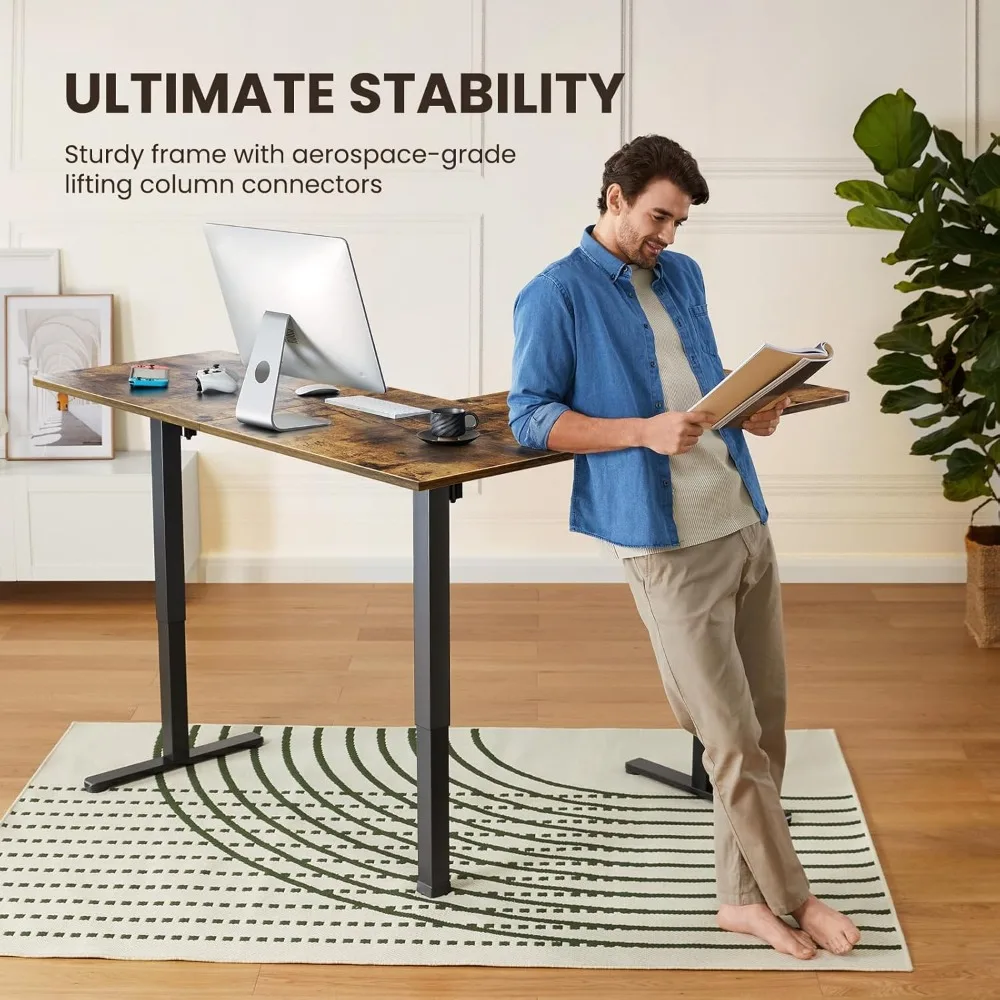 63" x 55" Dual Motor L Shaped Standing Desk, Electric Height Adjustable, Extra Large Desktop, Interchangeable Installation of L