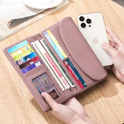 Mutil Colors Soft Genuine Cowhide Long Wallet Hidden Magnetic Button Functional Clutch Ladies Card Holders Coin Purse