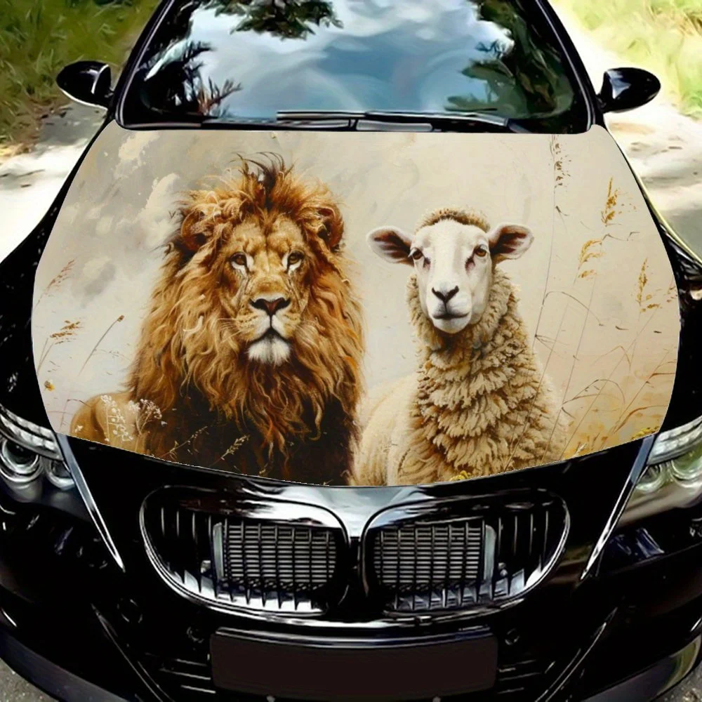 Lion Sheep Harmonious Animal Car Hood Wrap Color Vinyl Sticker Truck Graphic Bonnet Auto Accessories Decoration Decal Gift