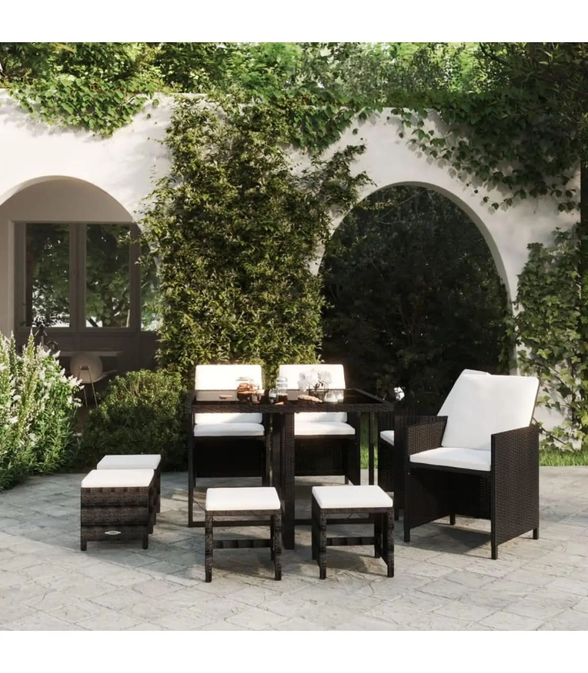 Garden sets garden furniture set 9 PCs with black synthetic rattan cushions