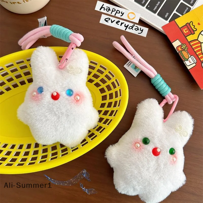 Dessin animé mignon lapin à longues oreilles couinant en peluche poupée jouets en peluche porte-clés pendentif lanière Girly porte-clés sac suspendus ornements cadeaux