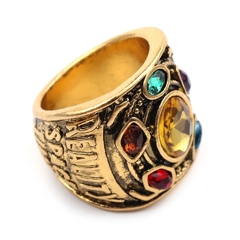 Disney Marvel Super Villain Thanos Rings Infinity Stones Finger Jewelry Creative Vintage Rhinestone Accessories For Men