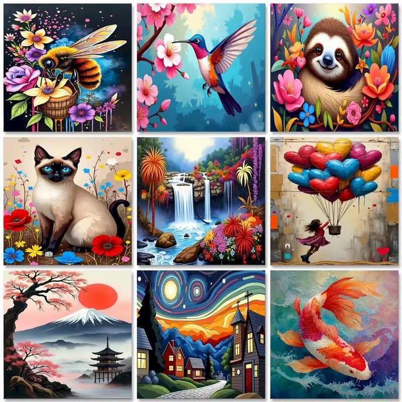 جاتيزتوري اللوحة الزخرفية بالأرقام مع إطار صور الحيوانات بواسطة أرقام طلاء المناظر الطبيعية للرسم للبالغين هدية ذاتية الصنع