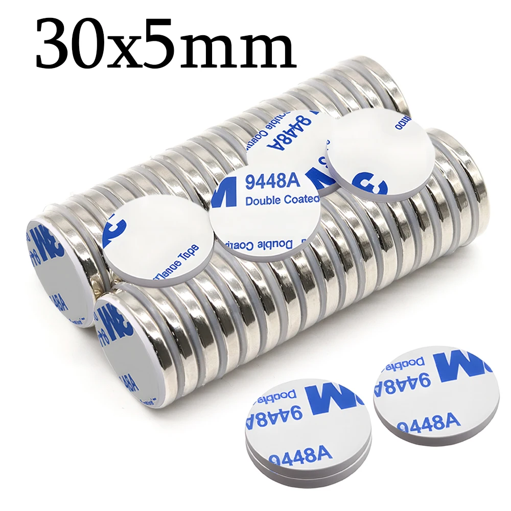 Neodymium Magnet Strong Suction High Density Magnetic Alloy 30x5mm Round Disc With Double Sided Tape Industrial DIY Craft