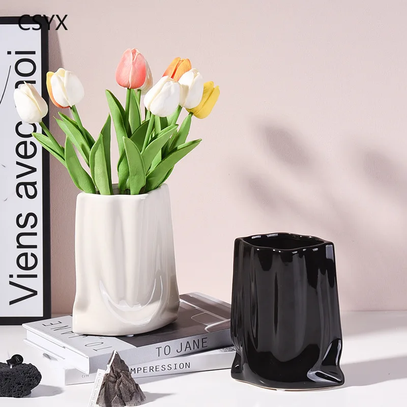 

Ceramic Vase Cloth Bag Modern Simple Flower Arrangement Flower Device Home Jewelry Ornament