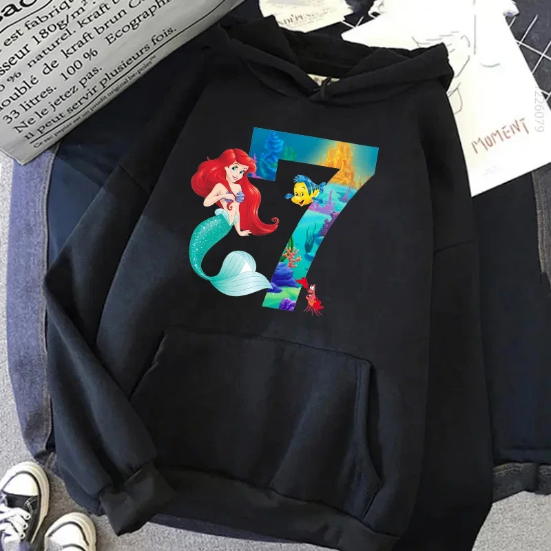 سترة بقلنسوة كاجوال للسيدات من Disney Authentic، أرقام عيد ميلاد الأميرة حورية البحر الصغيرة 1-9، سترة بقلنسوة مطبوعة برسومات جرافيك #1