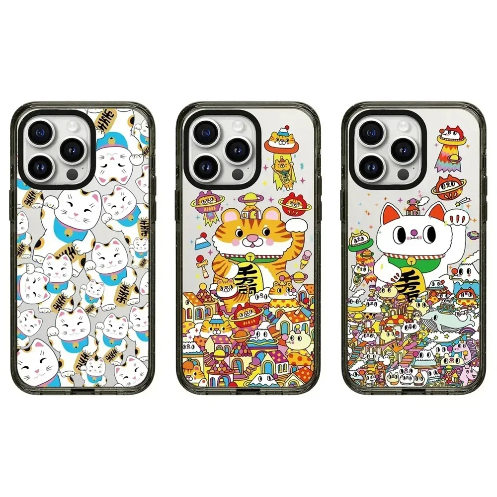 

2.0 Acrylic Lucky Cat Tiger Pattern iPhone 11 12 13 14 15 Pro Max Protective Case