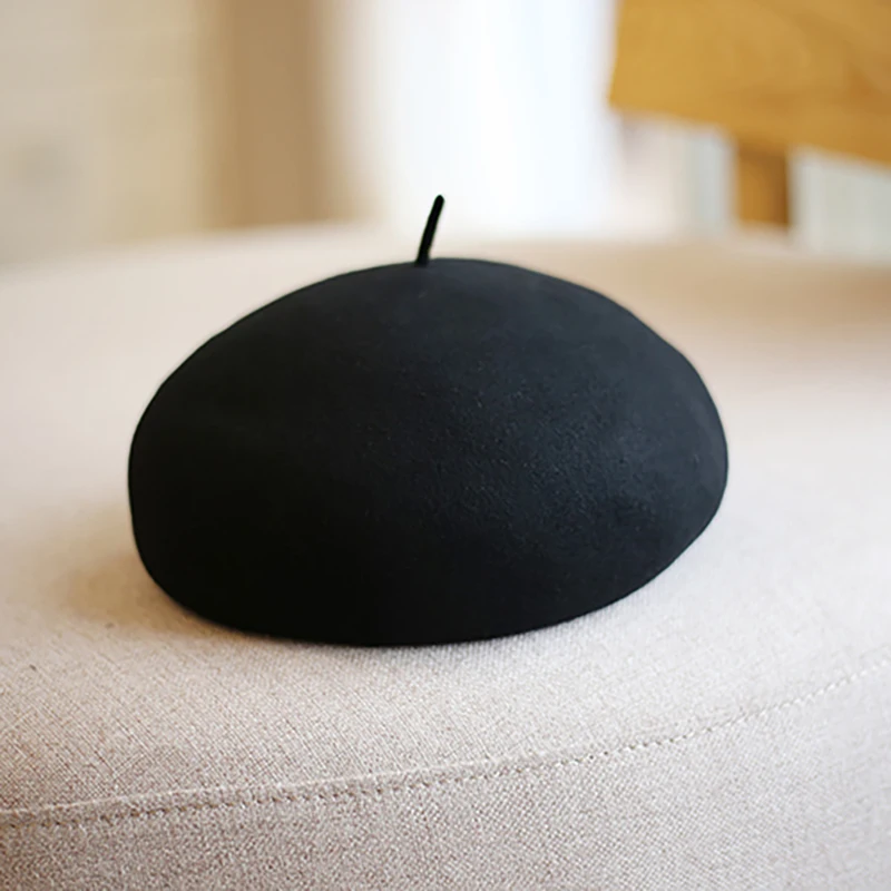 wool fashion beret hat ladies felt beret British girl beret ladies pure color casual winter hat women beret hat beret