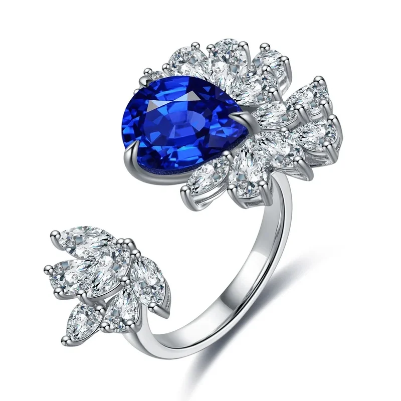 Pear Cut Lab Created Diamonds and Ring S925 Sterling Silver Lab Grown Sapphire Women Ring for Everyday Elegance