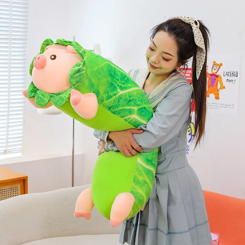 Urocza pluszowa zabawka, słodka świnka kapusta, wypchana lalka, miękka maskotka, prezent urodzinowy dla dziewczynek, długa poduszka, urocza pluszowa świnka.
