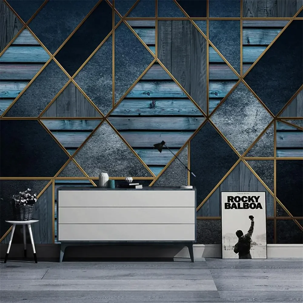 Custom Geometric wood board wallpaper modern minimalist background 3D wall decorations living room papier peint mural Stickers
