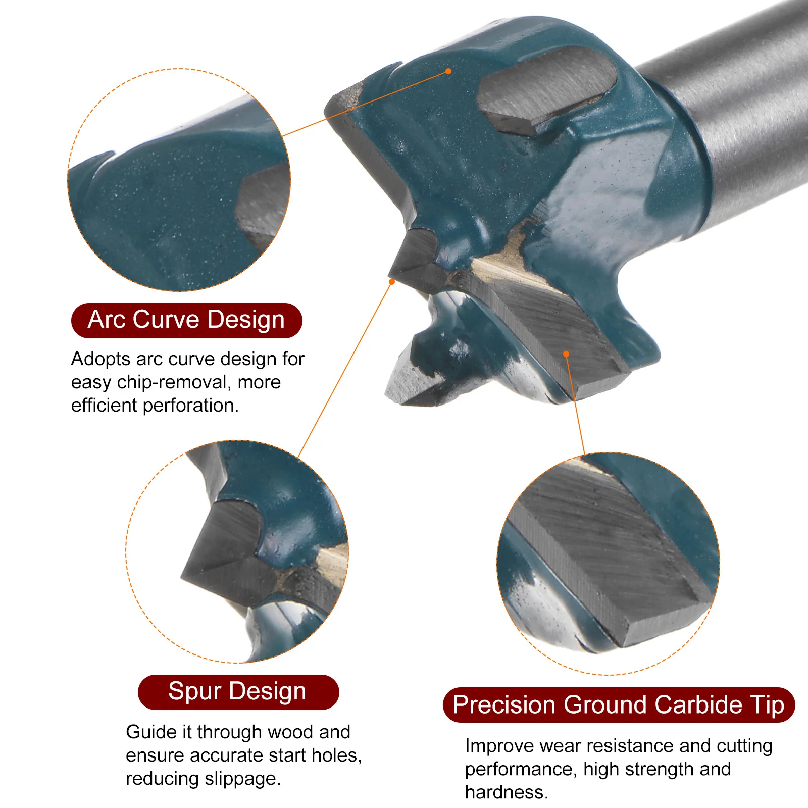Punta da trapano Forstner 18 mm (23/32") Cerniera in legno duro con codolo esagonale