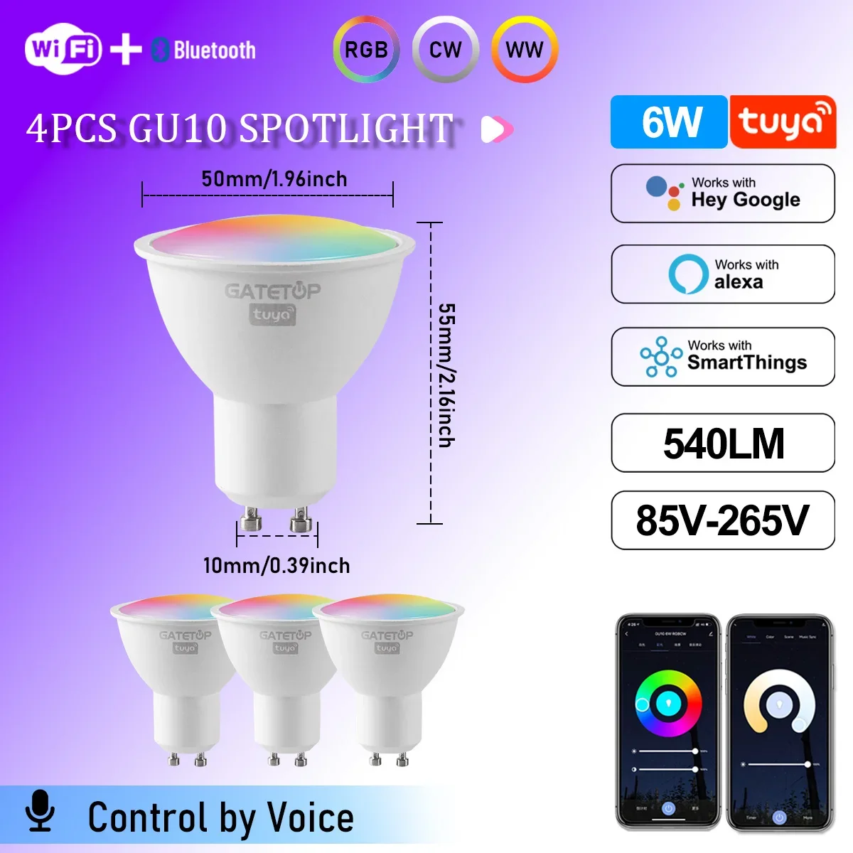 1-10PCS Tuya WiFi GU10 LED Spotlight Slimme Gloeilamp Dimbaar 1-100% Lampen Smart Life App Controle Werkt met Alexa Google