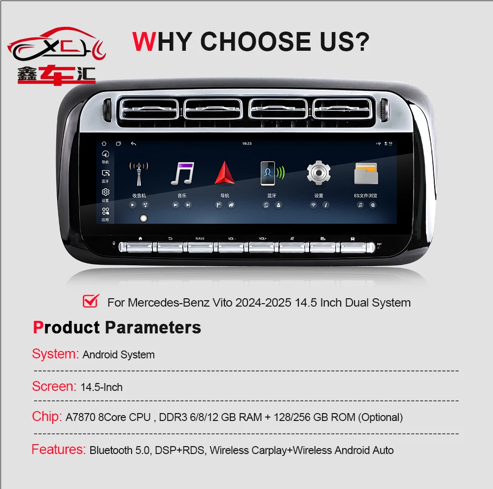 

14.9" Android 15 Touch Screen Car Stereo For Mercedes-Benz Vito 2024-2025 Multimedia Player Wireless GPS Navigation Stereo Radio