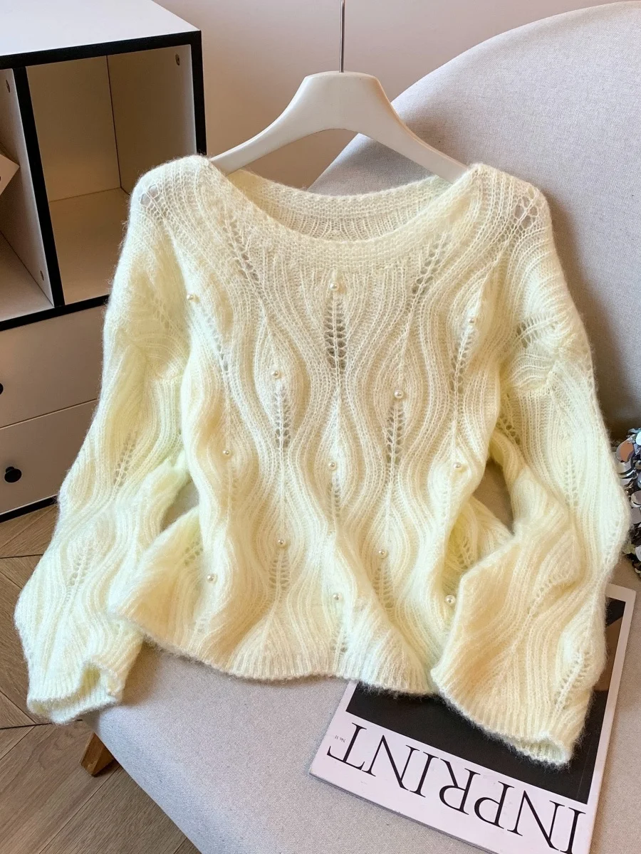 

Soft Cozy Women's Knitted Sweater Hollow out Camere Autumn Winter Thi Warm Outerwear Sweet Lazy Sle Gentle Sweet Knit Top
