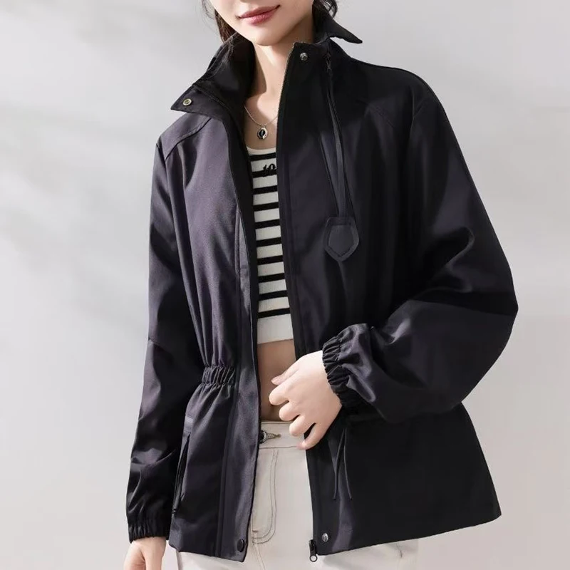 Damski trencz 2025 jesień temperamentna moda taliowany długi rękaw odzież wierzchnia damska casual uniwersalny płaszcz przeciwdeszczowy damski top