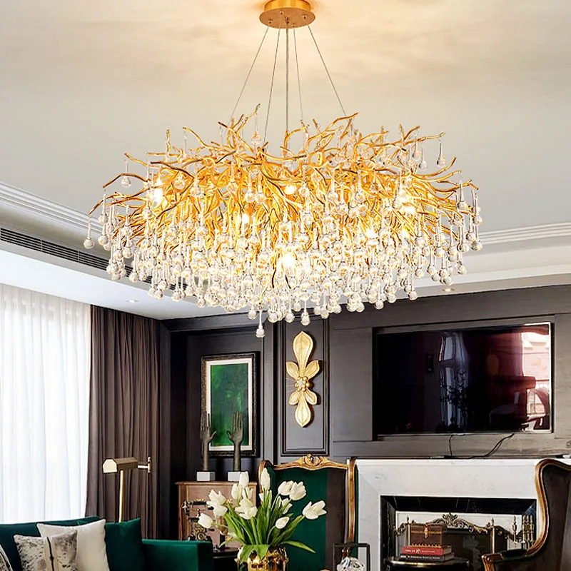 

Luxury Crystal Ceiling Chandelier Lighting Water Drop Led Pendant Lamp Living Room Decor Villa Tree Branch Suspension Luminaire