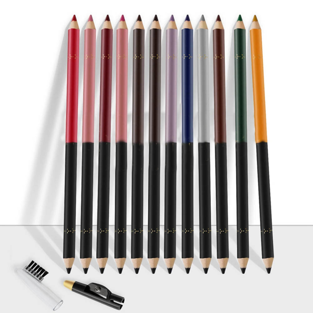 

12 Pcs Lip Liner Set Long Lasting Waterproof Eyebrow Pencil Eye Makeup Tool Powder Wood Plastic Eyeliner Kit