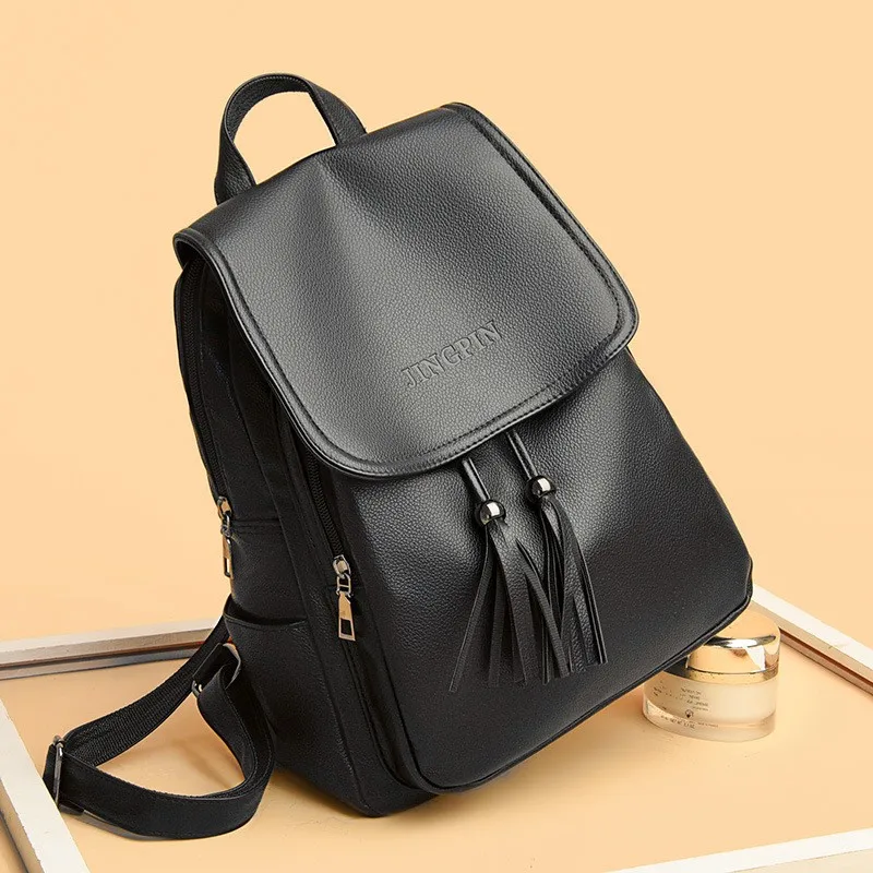 Backpack Women's Trendy PU Soft Leather Fashion Bag Leisure Backpack Women's Commuter Bag Women's Anti Theft Bag