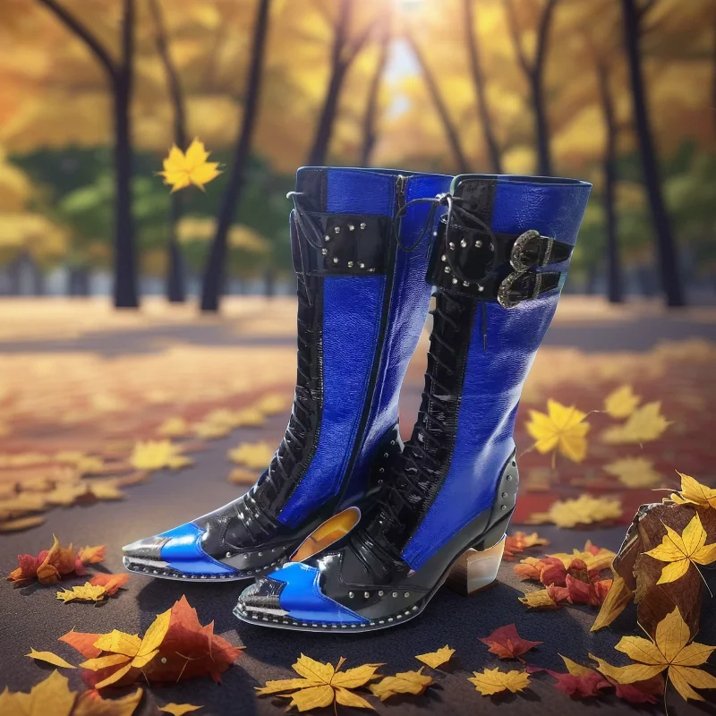 

BOARD Autumn Winter Small square head Heels Long Boots for Men COW LEATHER High-heeled Black pearlite layer Men's Boots