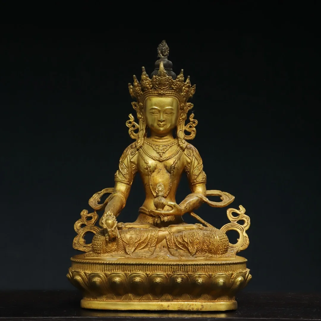 

11"Tibetan Temple Old Bronze Cinnabar Gilded White Tara Lotus Terrace Sitting Buddha Ornaments Worship Hall Town house