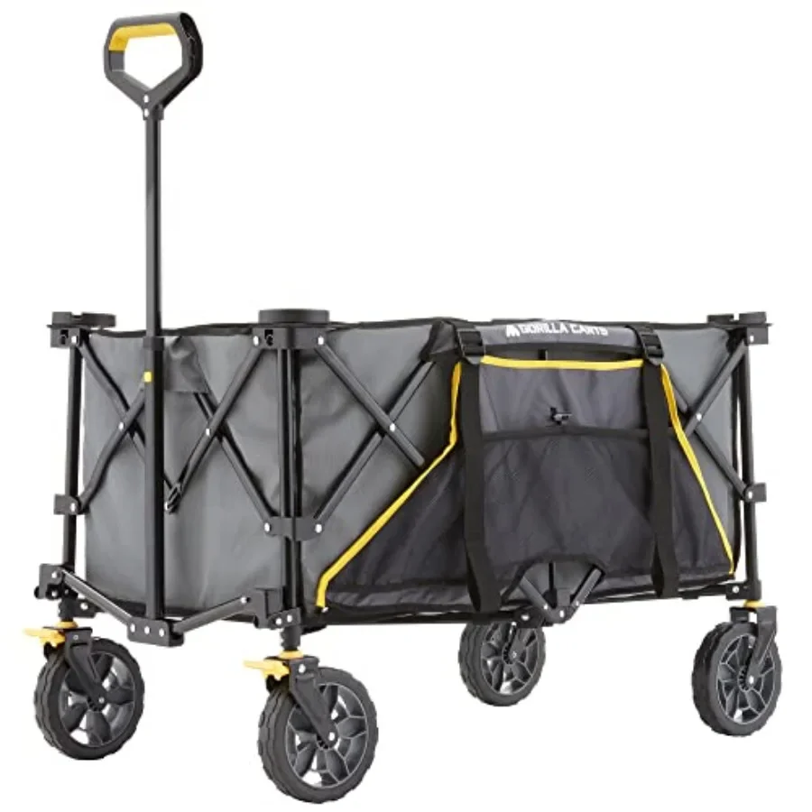Collapsible Folding Outdoor Utility Wagon, 7 Cu Ft Steel Frame, Black, Heavy-Duty All-Terrain Wheels Reinforced Cargo Bed
