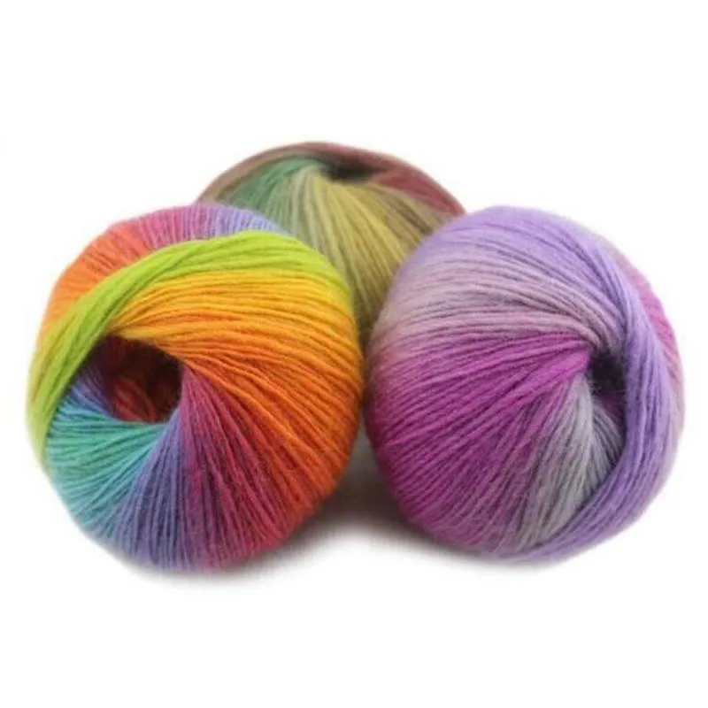 1pc 50g Rainbow Wool Yarn for hand knitting Colorful Crochet yarn 100% Wool knit sweater shawl Crocheting amigurumi bag threads