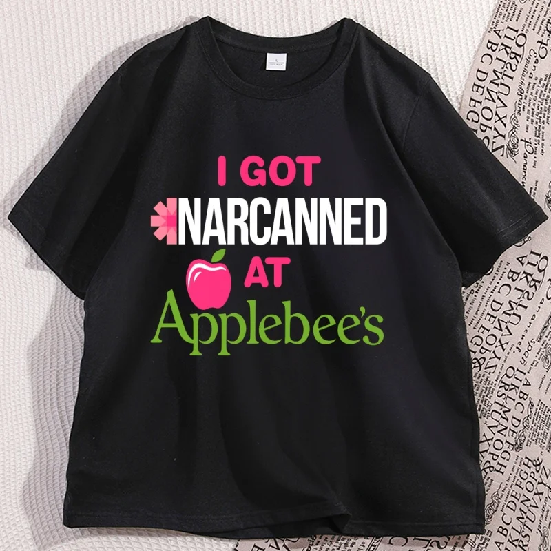 I Got Narcanned At Apple T Shirt Funny Food Short Sleeved T-shirt for Men Women Tee Clothes Loose Casual Cartoon Oversized Y2K