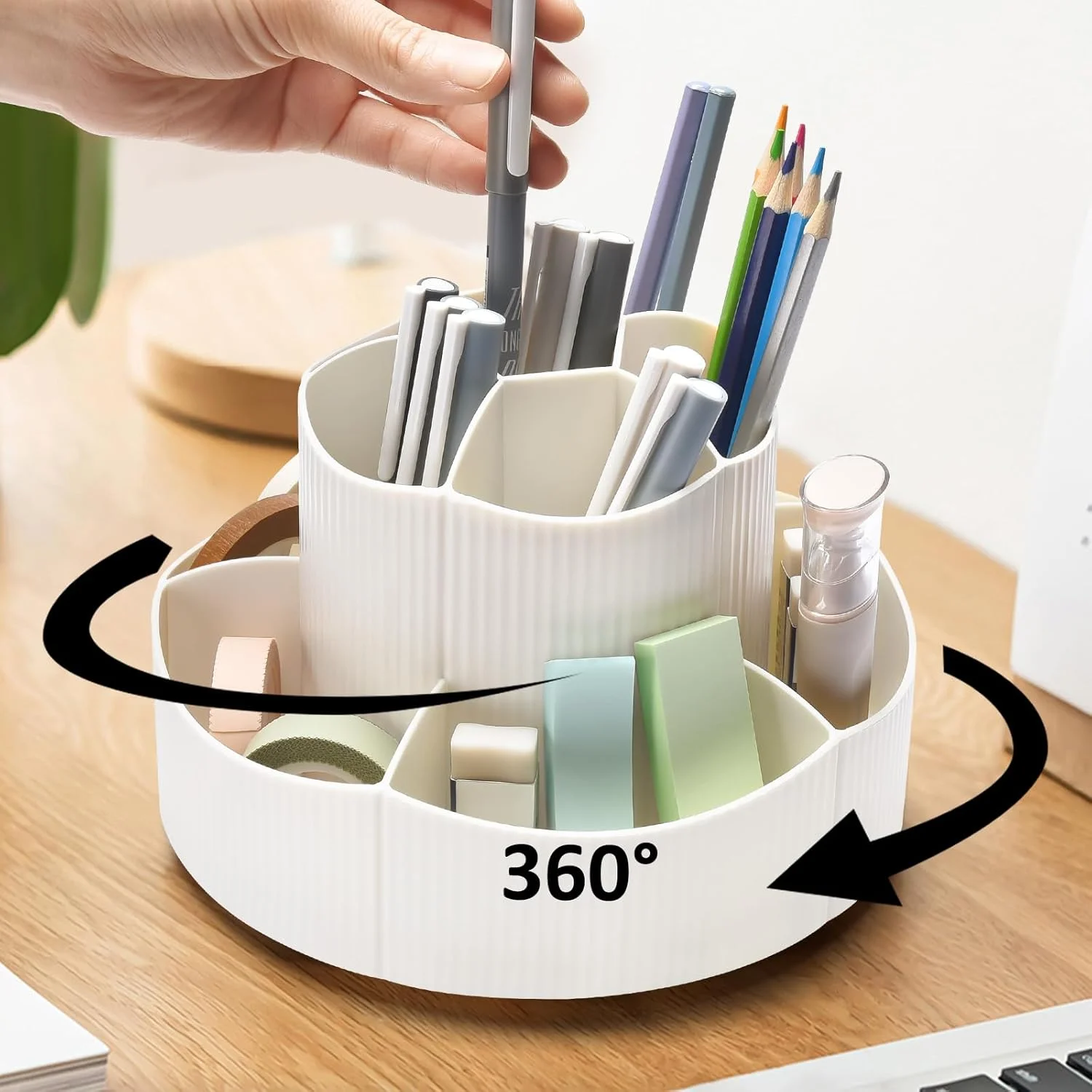 

Pencil Pen Holder for Desk, 9 Slots Rotating Desk Organizer, Cute Pen Organizers Stationery Supplies for Office Lunch bag Desk
