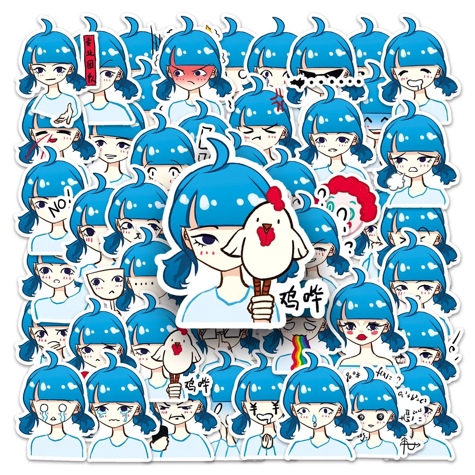 

50Pcs Cartoon Blue Hair Little Girl Series Graffiti Stickers Suitable for Laptop Helmets Desktop Decoration DIY Stickers Toys