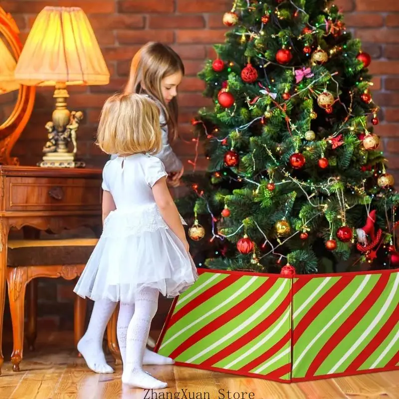 Polyester-Weihnachtsbaumrock-Basisabdeckung mit diagonalem Feiertagsmuster, sechsteilige Form für Heimbüro und Ladenauslage 3XUF – Detail 3