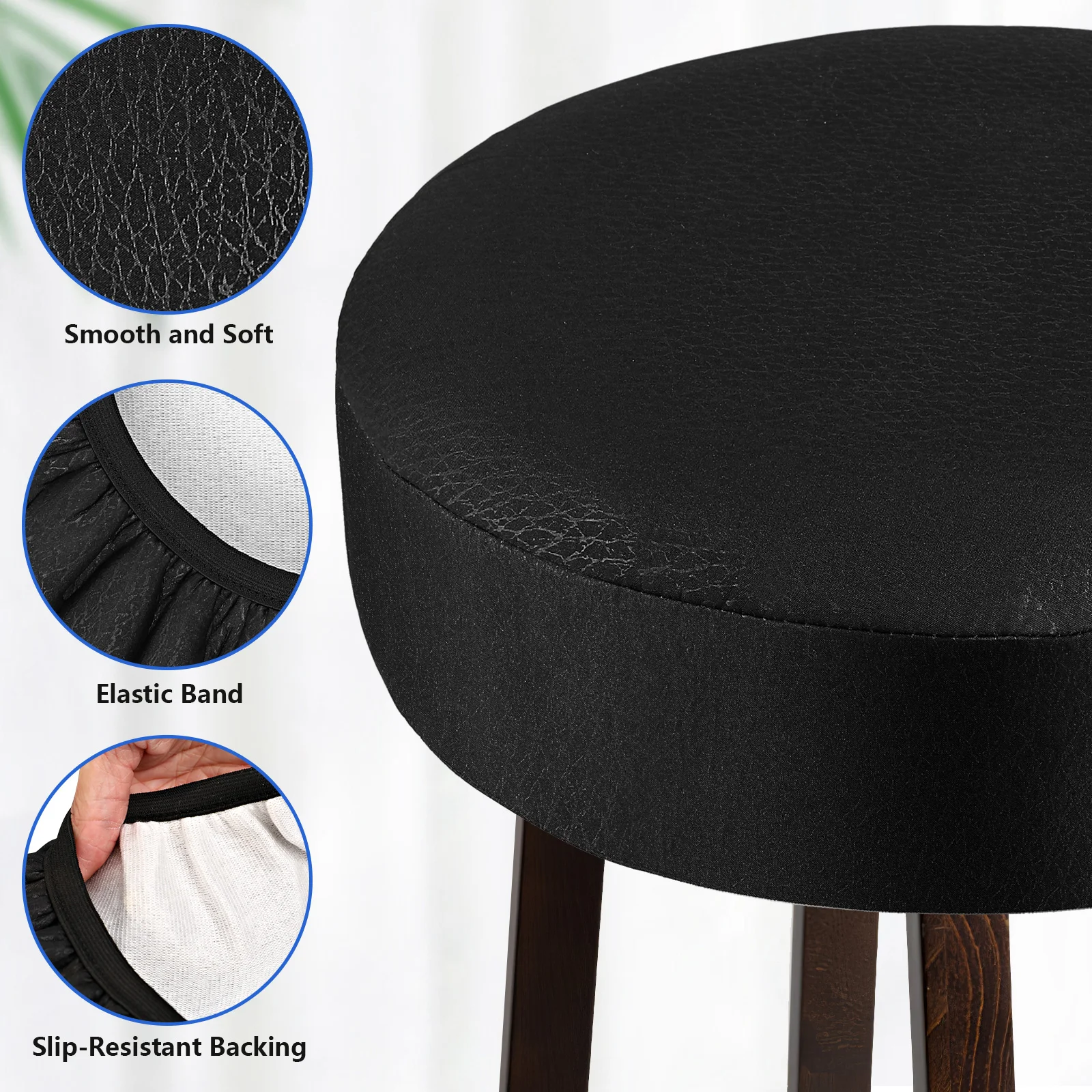 Stools Bar Protector Covers Round Padded Cushion Chair Anti-slip Black Slipcover for